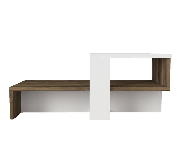 Hanah Home Mesa de Centro Escandinava Blanca y Nogal con Almacenamiento 80x43.6x32.6 cm